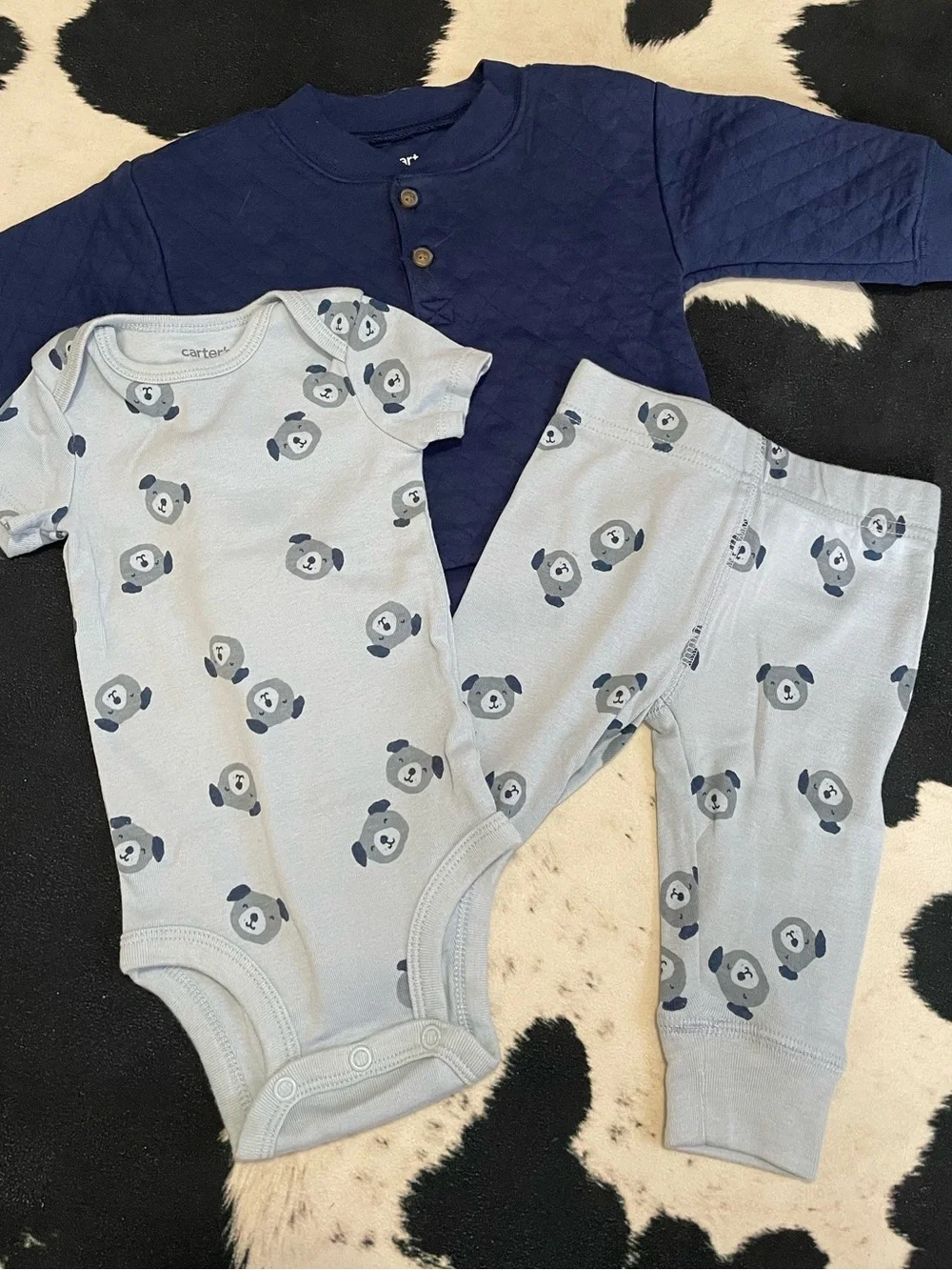 2/$12 Carters Navy Blue Dog Outfit